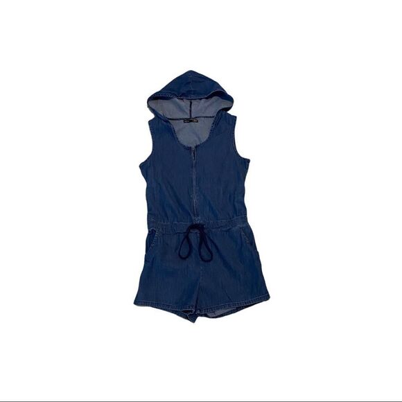 Jc & Jq Premium Denim Shorts Romper With Hood - Picture 1 of 4